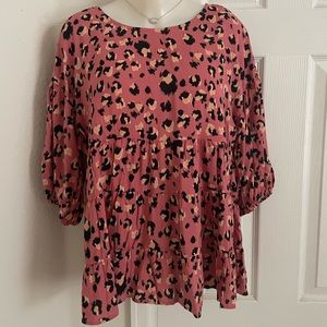 NWT Andrew pink cheetah print blouse size small